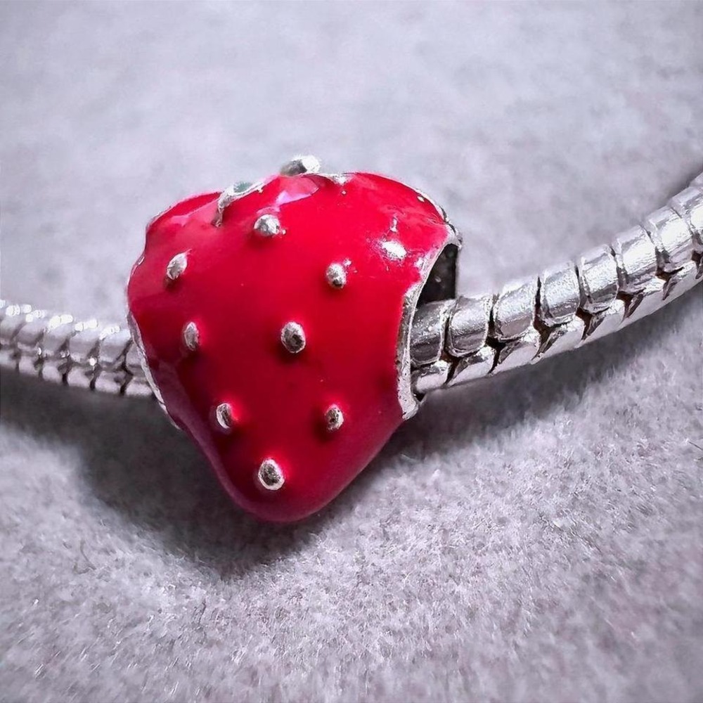 Red Strawberry Charm Bead fits Pandora